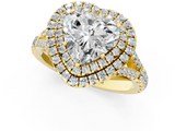 Yellow gold Double Halo Heart Cut Diamond Split Shank Ring with Four Prong Setting_35