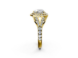 Yellow gold Double Halo Heart Cut Diamond Split Shank Ring with Four Prong Setting_36