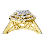Yellow gold Double Halo Heart Cut Diamond Split Shank Ring with Four Prong Setting_38