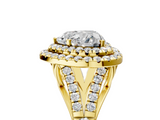 Yellow gold Double Halo Heart Cut Diamond Split Shank Ring with Four Prong Setting_39