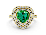 Yellow gold Double Halo Heart Cut Emerald Pavé Band with Four-Prong Setting