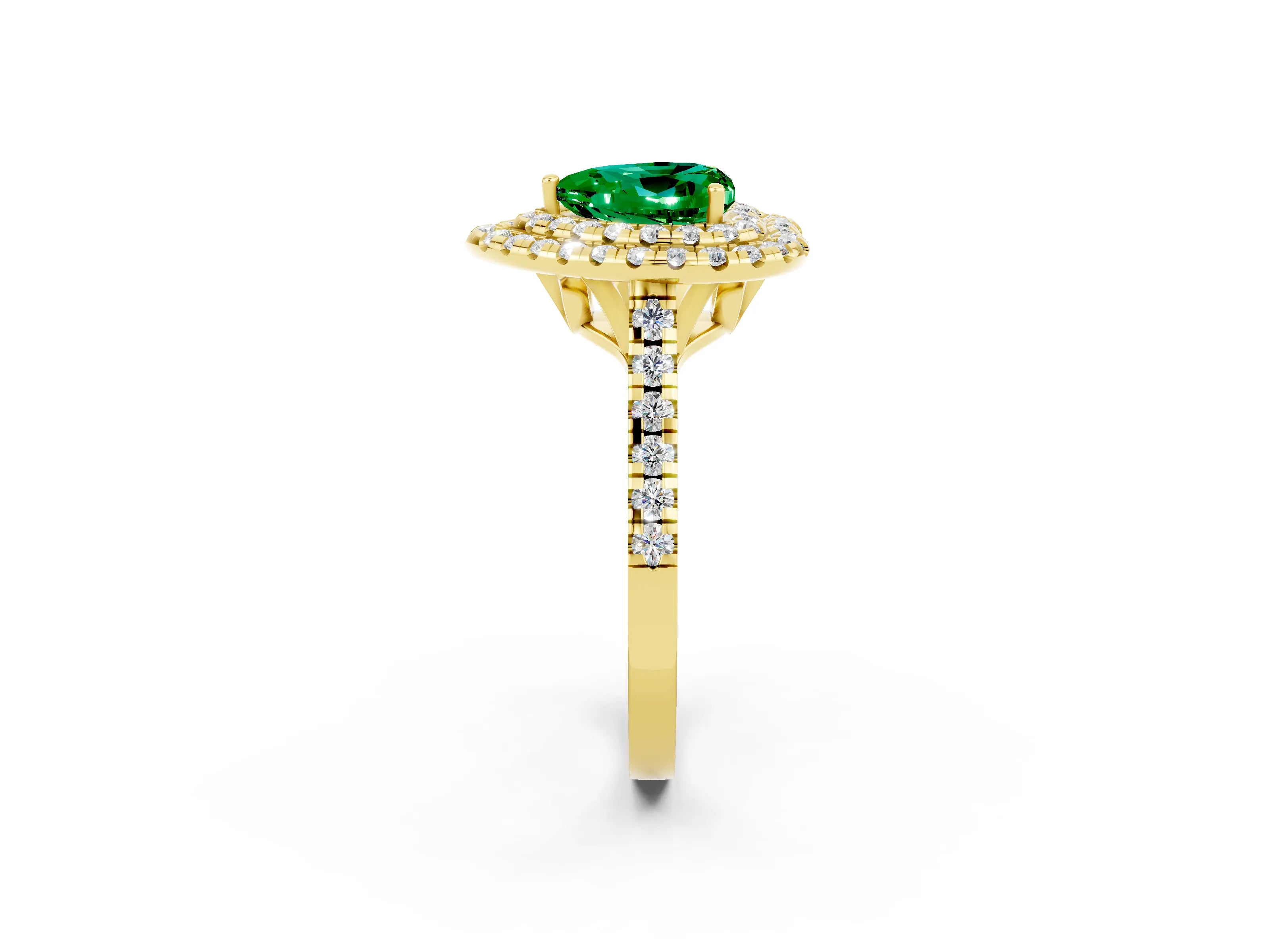 Yellow gold Double Halo Heart Cut Emerald Pavé Band with Four-Prong Setting_2
