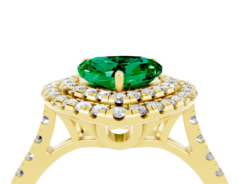 Yellow gold Double Halo Heart Cut Emerald Pavé Band with Four-Prong Setting_4