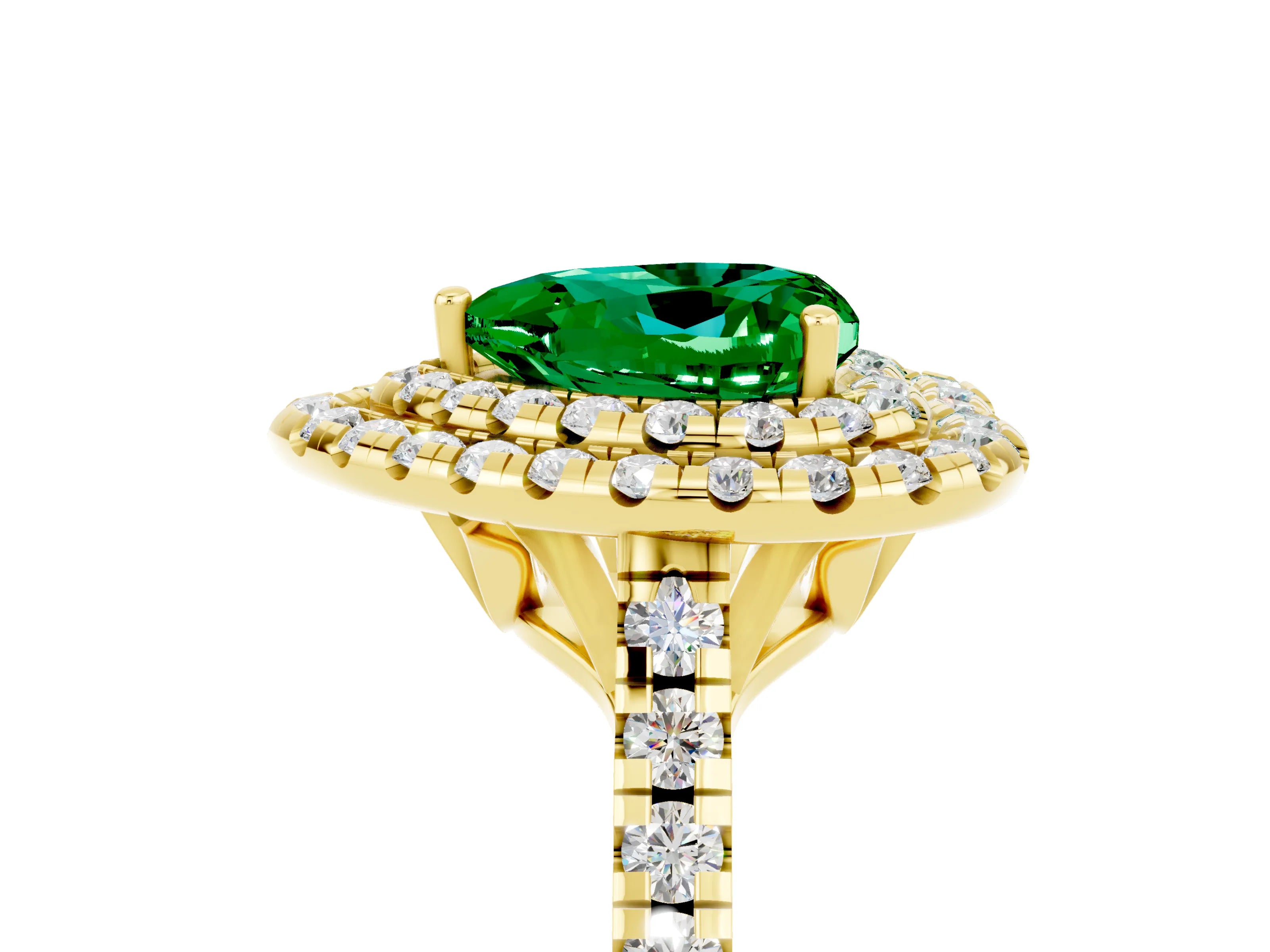 Yellow gold Double Halo Heart Cut Emerald Pavé Band with Four-Prong Setting_5