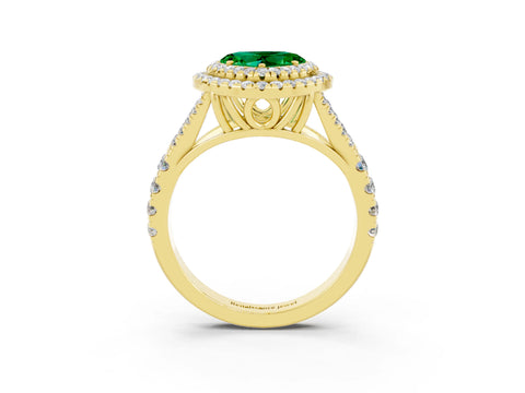 Yellow gold Double Halo Heart Cut Emerald Split Shank Engagement Ring with Four-Prong Setting_3