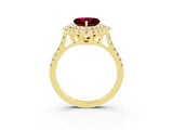Yellow gold Double Halo Heart Cut Garnet Pavé Band with Four-Prong Setting_3