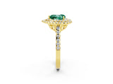Yellow gold Double Halo Heart Cut Green Sapphire Pavé Band with Four-Prong Setting_2