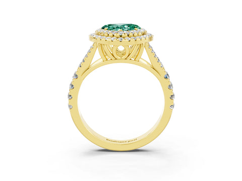 Yellow gold Double Halo Heart Cut Green Sapphire Split Shank Engagement Ring with Four-Prong Setting_3