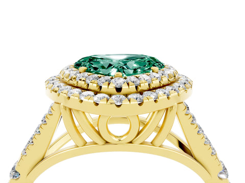 Yellow gold Double Halo Heart Cut Green Sapphire Split Shank Engagement Ring with Four-Prong Setting_4