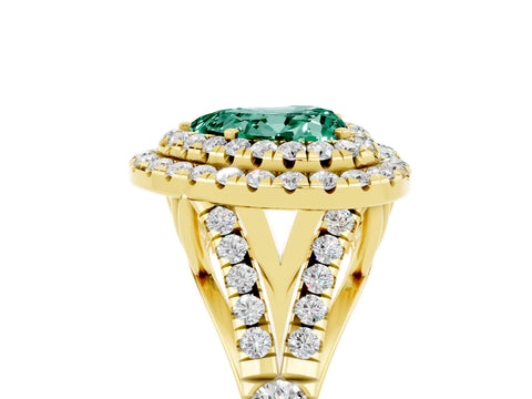 Yellow gold Double Halo Heart Cut Green Sapphire Split Shank Engagement Ring with Four-Prong Setting_5