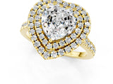 Yellow gold Double Halo Heart Cut Moissanite Pavé Band with Four-Prong Setting_1
