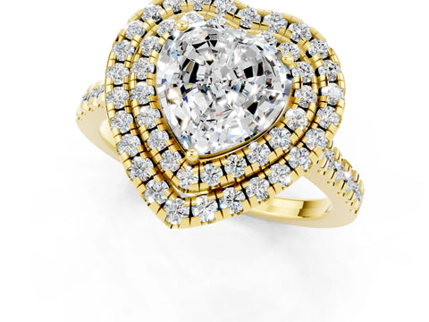 Yellow gold Double Halo Heart Cut Moissanite Pavé Band with Four-Prong Setting_1