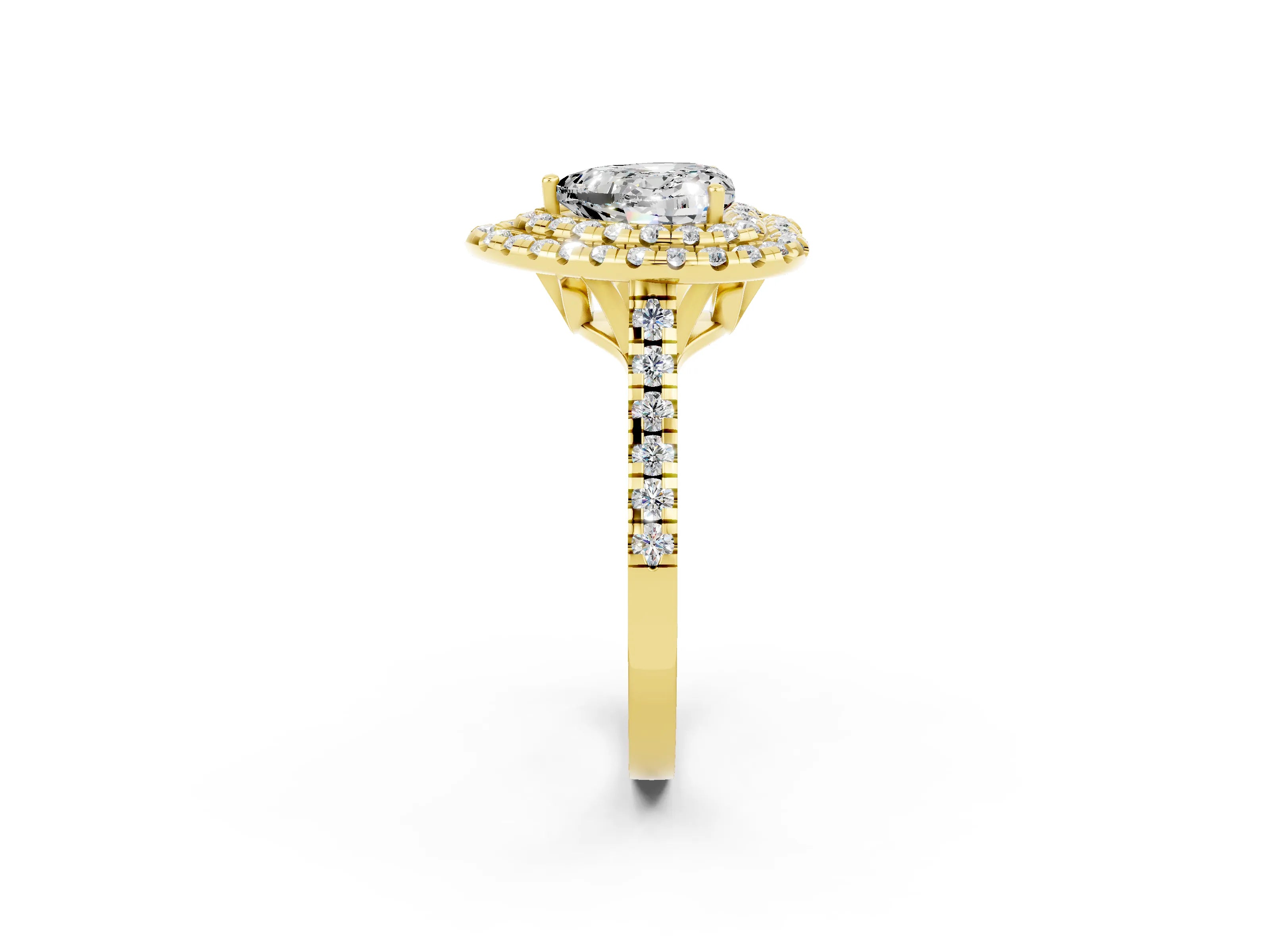 Yellow gold Double Halo Heart Cut Moissanite Pavé Band with Four-Prong Setting_2