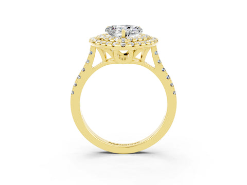 Yellow gold Double Halo Heart Cut Moissanite Pavé Band with Four-Prong Setting_3
