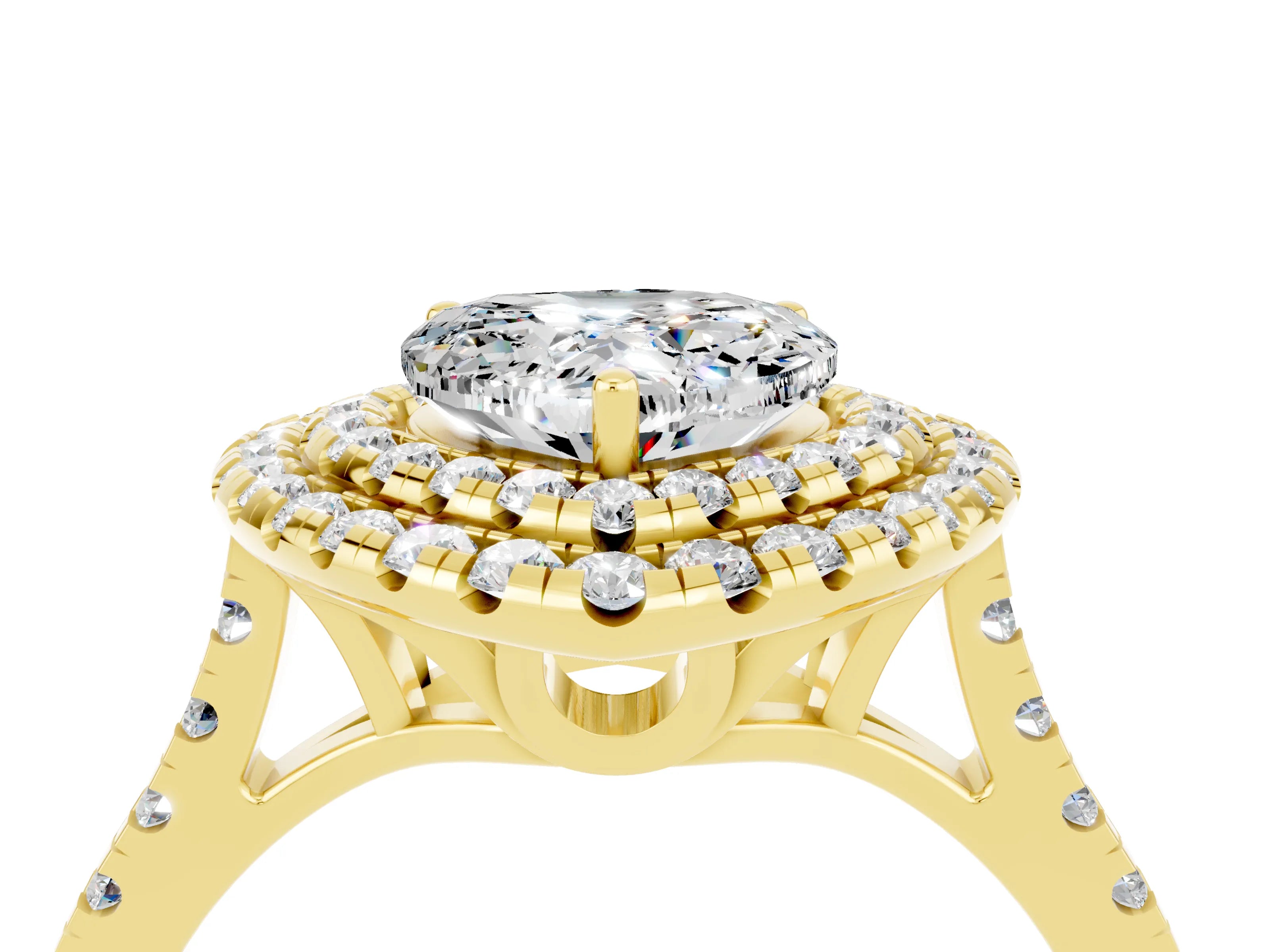 Yellow gold Double Halo Heart Cut Moissanite Pavé Band with Four-Prong Setting_4