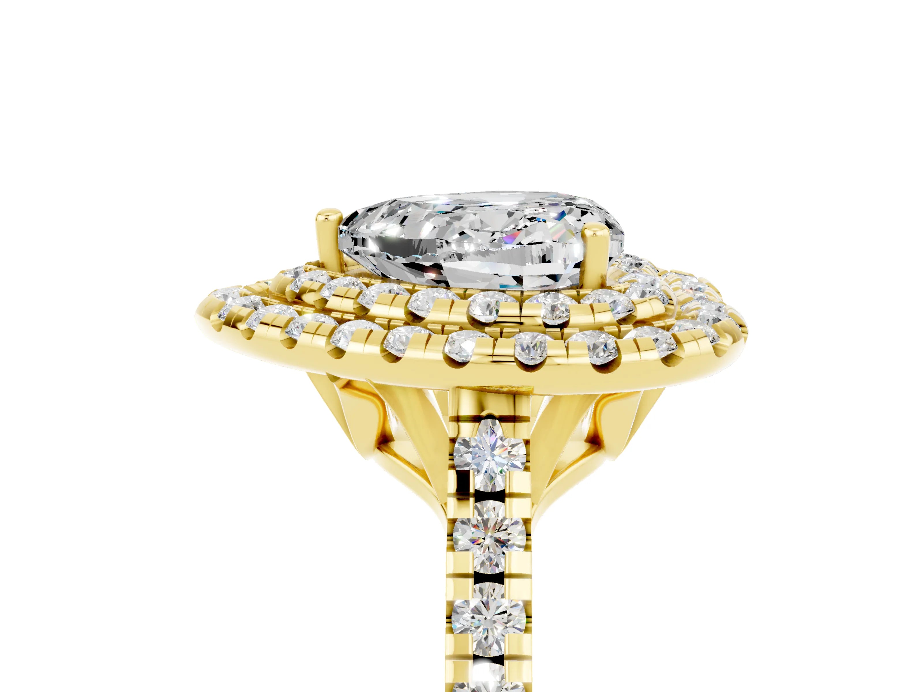 Yellow gold Double Halo Heart Cut Moissanite Pavé Band with Four-Prong Setting_5