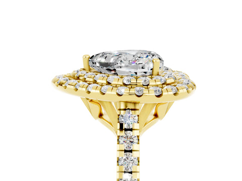Yellow gold Double Halo Heart Cut Moissanite Pavé Band with Four-Prong Setting_5