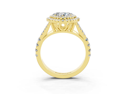 Yellow gold Double Halo Heart Cut Moissanite Pavé Split Shank Ring with Prong Setting_3
