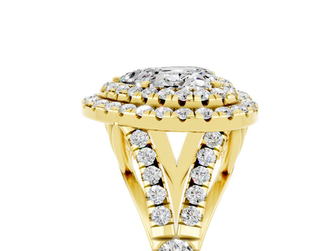Yellow gold Double Halo Heart Cut Moissanite Pavé Split Shank Ring with Prong Setting_5