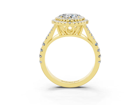 Yellow gold Double Halo Heart Cut Moissanite Split Shank Engagement Ring with Four-Prong Setting_3