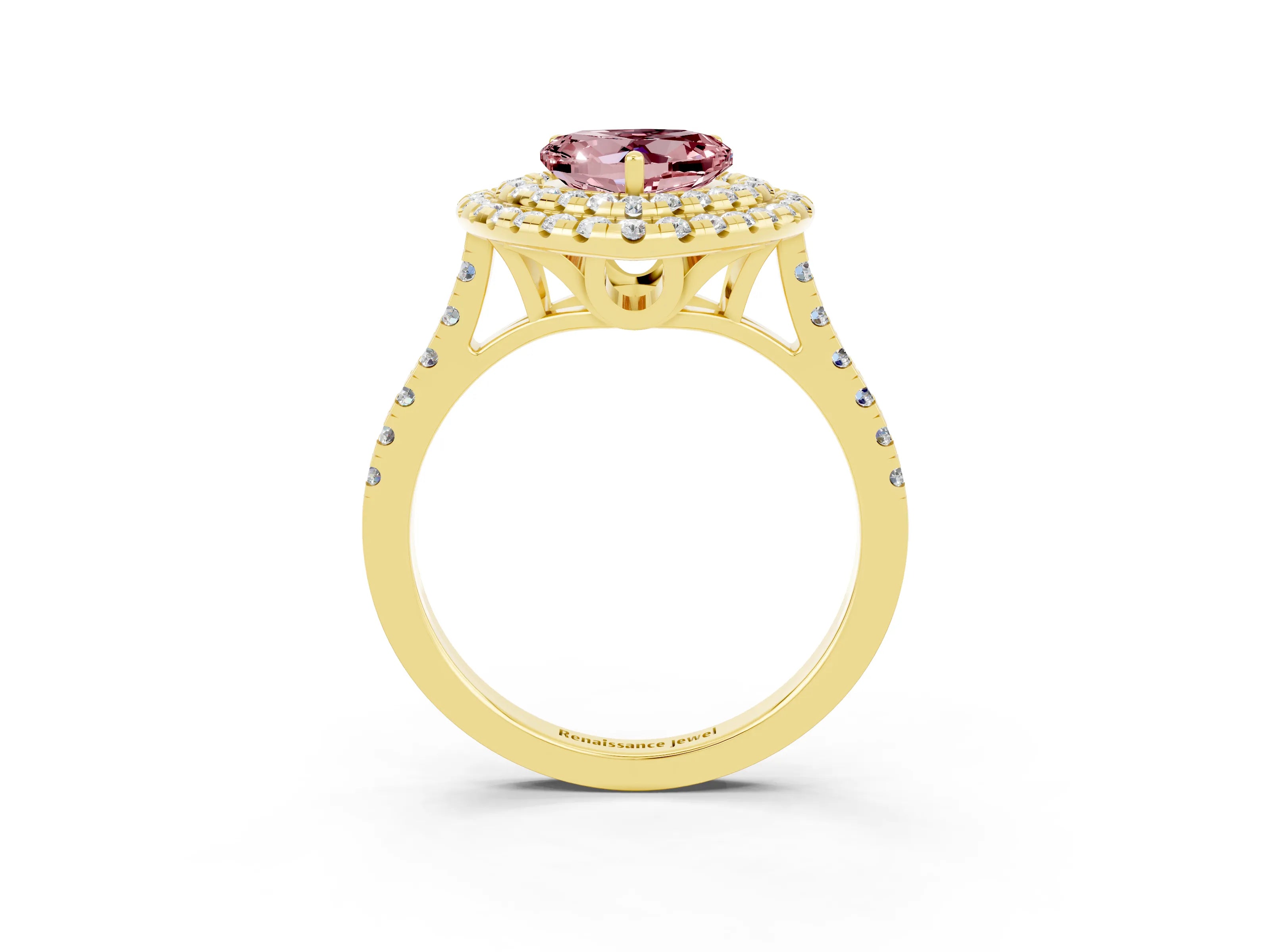 Yellow gold Double Halo Heart Cut Morganite Pavé Band with Four-Prong Setting_3