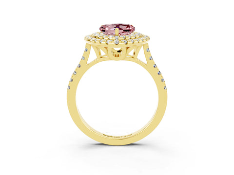 Yellow gold Double Halo Heart Cut Morganite Pavé Band with Four-Prong Setting_3