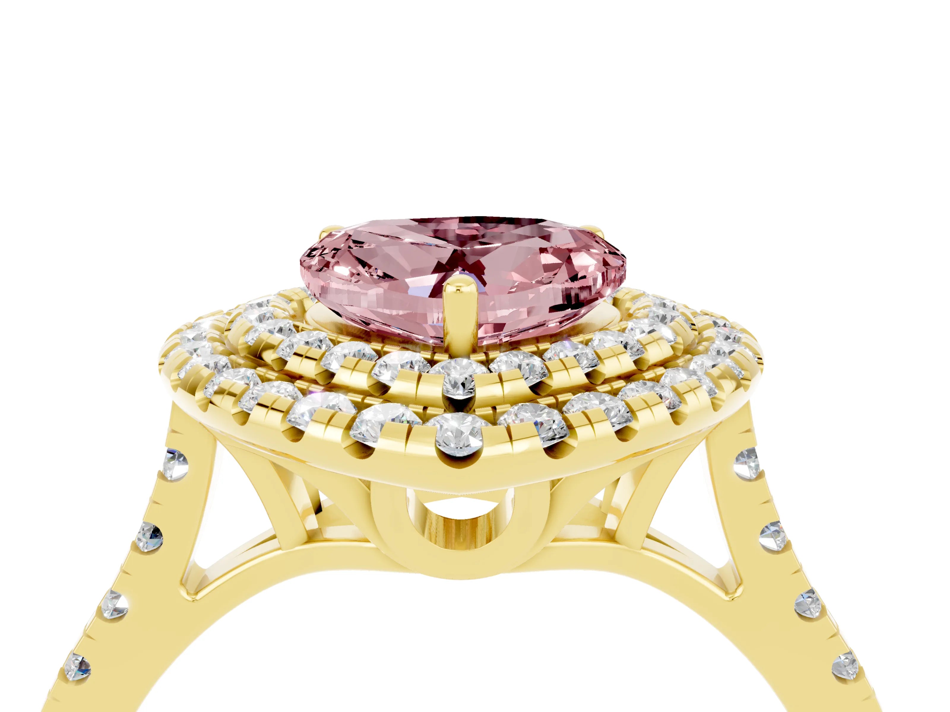 Yellow gold Double Halo Heart Cut Morganite Pavé Band with Four-Prong Setting_4