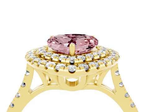 Yellow gold Double Halo Heart Cut Morganite Pavé Band with Four-Prong Setting_4