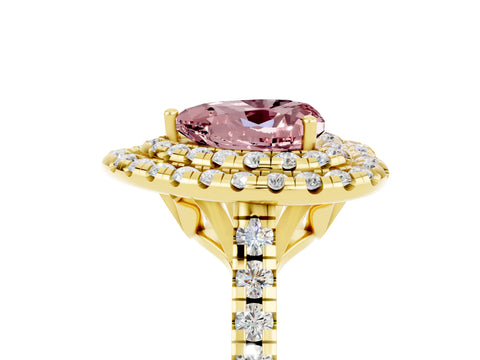 Yellow gold Double Halo Heart Cut Morganite Pavé Band with Four-Prong Setting_5
