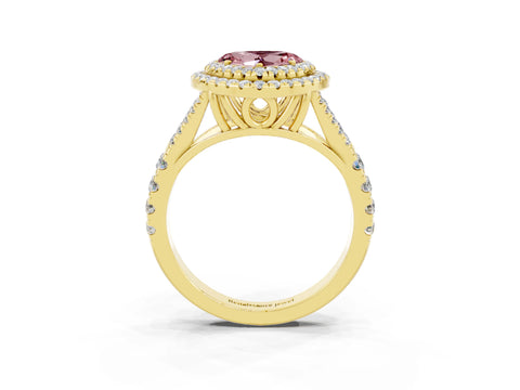 Yellow gold Double Halo Heart Cut Morganite Pavé Split Shank Ring with Prong Setting_3