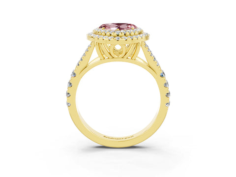 Yellow gold Double Halo Heart Cut Morganite Split Shank Engagement Ring with Four-Prong Setting_3