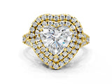 Yellow gold Double Halo Heart Cut Pave Split Shank Prong Set Ring_15