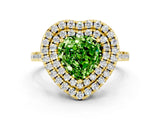 Yellow gold Double Halo Heart Cut Peridot Pavé Band with Four-Prong Setting
