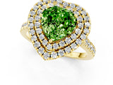 Yellow gold Double Halo Heart Cut Peridot Pavé Band with Four-Prong Setting_1