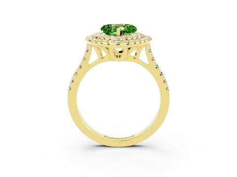 Yellow gold Double Halo Heart Cut Peridot Pavé Band with Four-Prong Setting_3