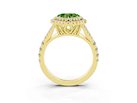 Yellow gold Double Halo Heart Cut Peridot Pavé Split Shank Ring with Prong Setting_3