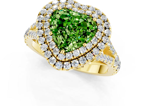 Yellow gold Double Halo Heart Cut Peridot Split Shank Engagement Ring with Four-Prong Setting_1