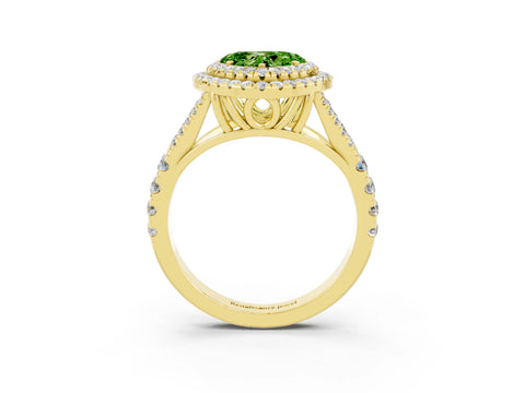 Yellow gold Double Halo Heart Cut Peridot Split Shank Engagement Ring with Four-Prong Setting_3