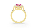Yellow gold Double Halo Heart Cut Pink Sapphire Pavé Band with Four-Prong Setting_27