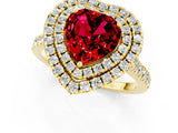Yellow gold Double Halo Heart Cut Ruby Pavé Band with Four-Prong Setting_1