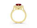 Yellow gold Double Halo Heart Cut Ruby Pavé Band with Four-Prong Setting_3