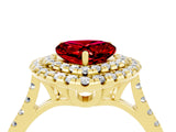 Yellow gold Double Halo Heart Cut Ruby Pavé Band with Four-Prong Setting_4