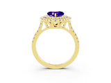 Yellow gold Double Halo Heart Cut Tanzanite Pavé Band with Four-Prong Setting_3