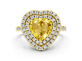 Yellow gold Double Halo Heart Cut Yellow Sapphire Pavé Band with Four-Prong Setting_24