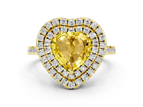 Yellow gold Double Halo Heart Cut Yellow Sapphire Pavé Band with Four-Prong Setting_24