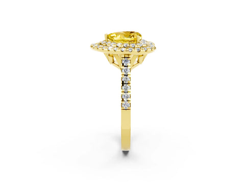 Yellow gold Double Halo Heart Cut Yellow Sapphire Pavé Band with Four-Prong Setting_26