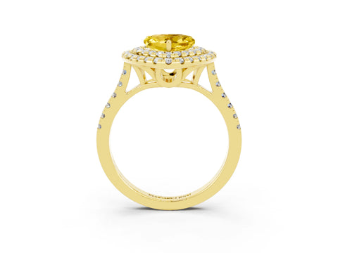 Yellow gold Double Halo Heart Cut Yellow Sapphire Pavé Band with Four-Prong Setting_27