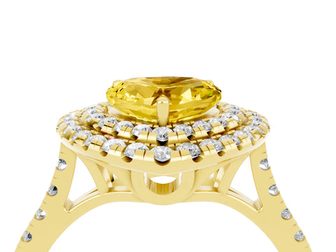 Yellow gold Double Halo Heart Cut Yellow Sapphire Pavé Band with Four-Prong Setting_28