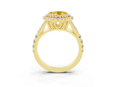 Yellow gold Double Halo Heart Cut Yellow Sapphire Pavé Split Shank Ring with Prong Setting_3