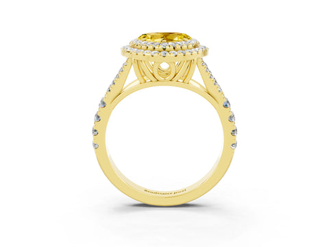 Yellow gold Double Halo Heart Cut Yellow Sapphire Split Shank Engagement Ring with Four-Prong Setting_3